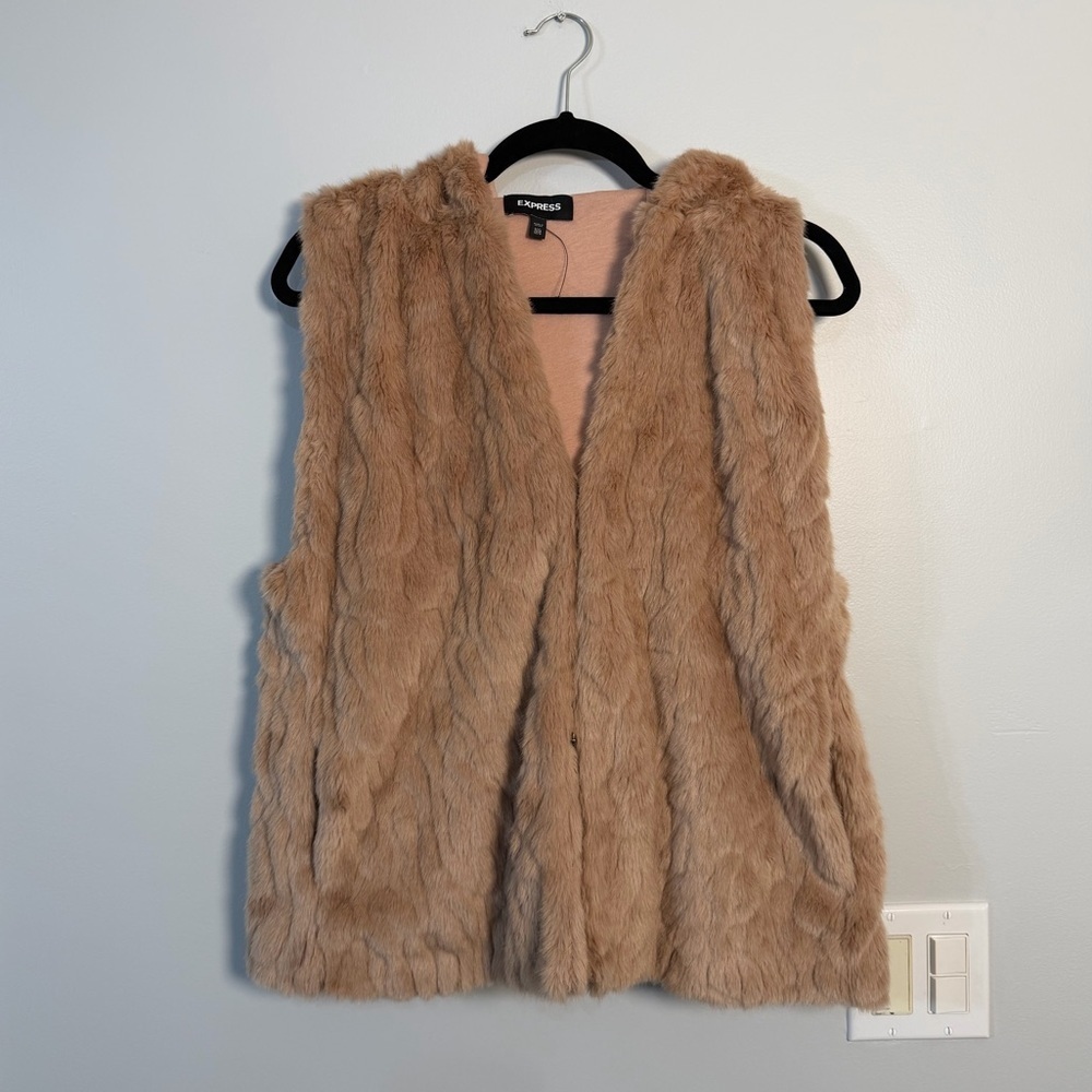 Express Faux Fur Vest in Tan